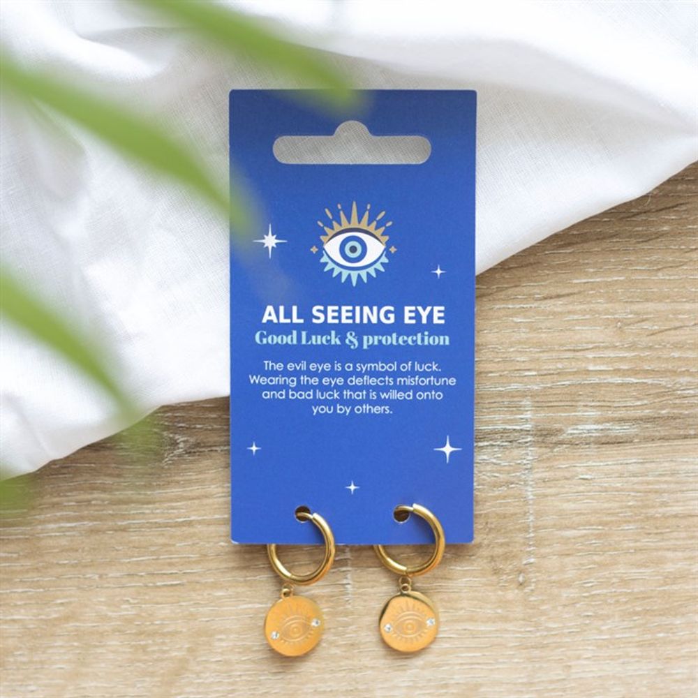 Gold Toned All Seeing Eye Earrings