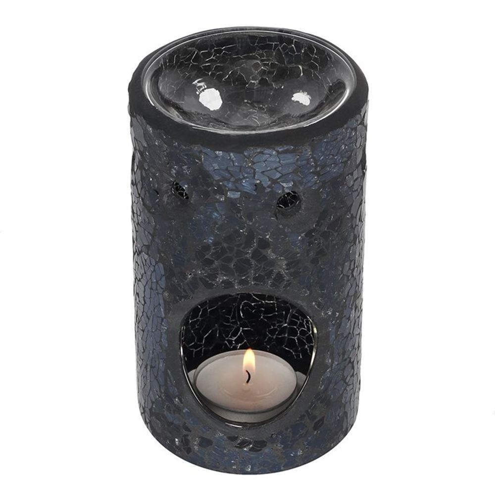 Black Crackle Glass Pillar Oil Burner